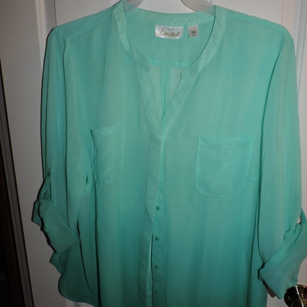 Sheer button front top in ombre aqua color